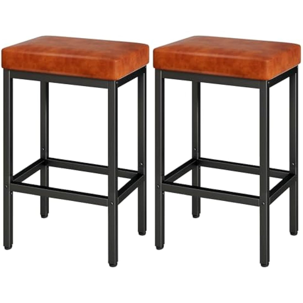 YMYNY Bar Stools Set of 2 – 66cm PU Leather Counter Stools, Caramel Brown
