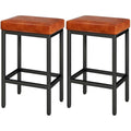 YMYNY Bar Stools Set of 2 – 66cm PU Leather Counter Stools, Caramel Brown