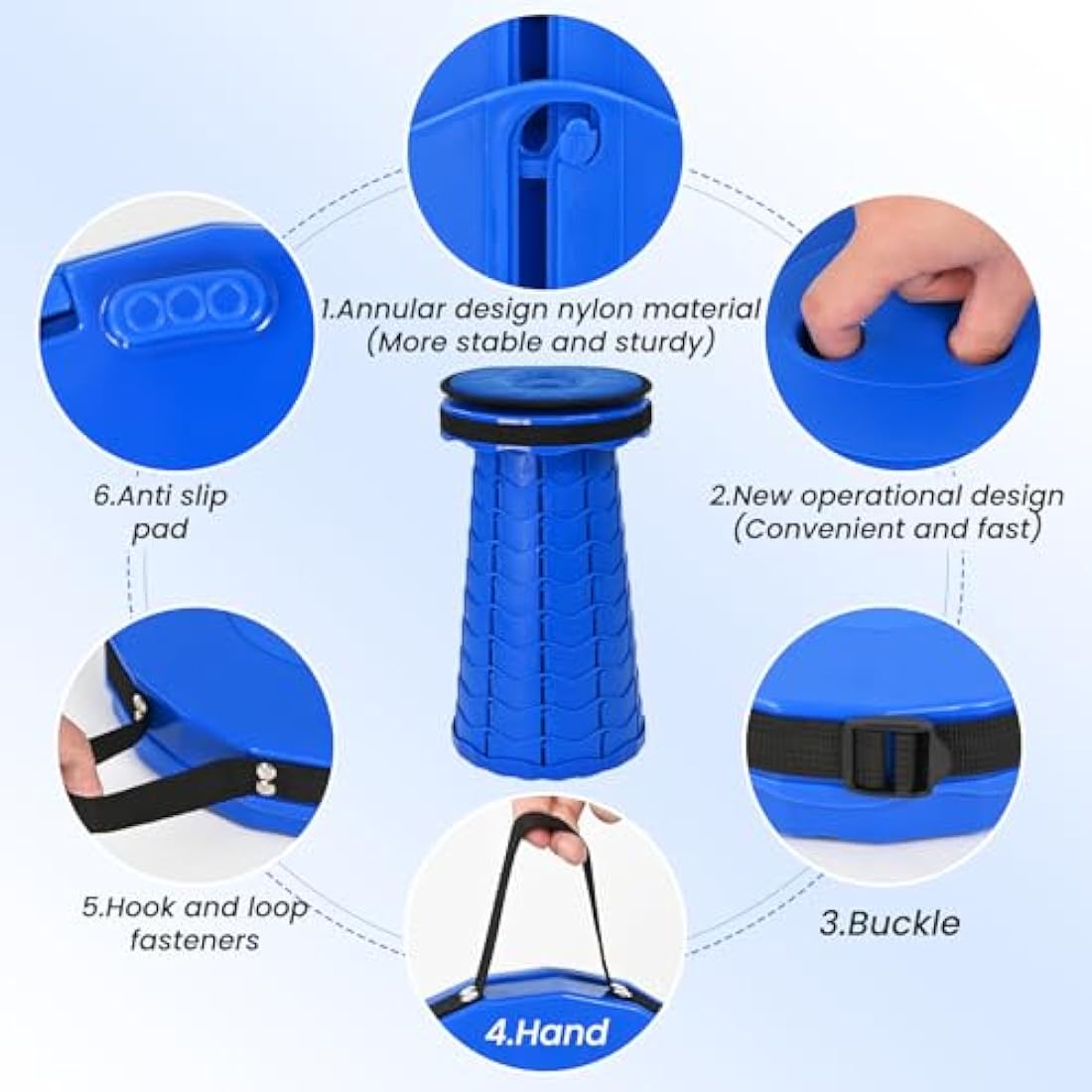 FXKS 2-Pack Retractable Folding Stools with Cushion, 400lb Capacity – Blue