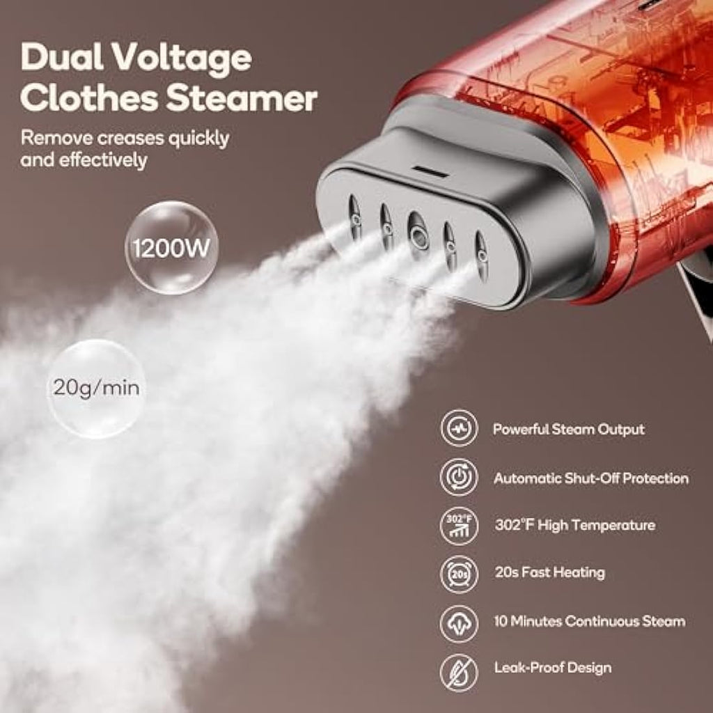 Newbealer Dual Voltage Travel Garment Steamer | 1200W Portable Foldable Iron
