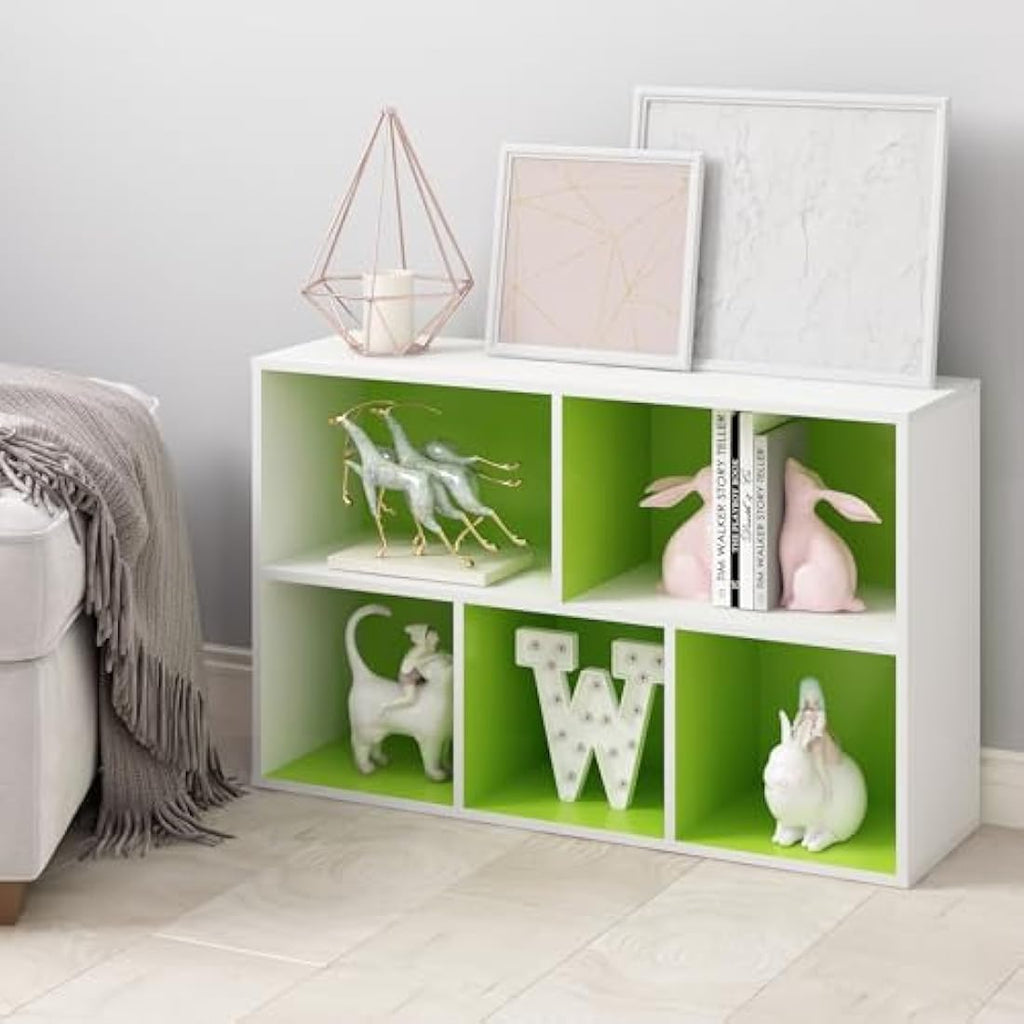 Furinno Luder 5-Cube Open Shelf - White/Green Engineered Wood Bookcase