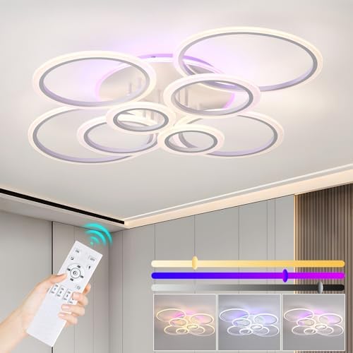 ZAITINZ Modern LED Ceiling Light – 8-Ring 80W Dimmable Acrylic Chandelier
