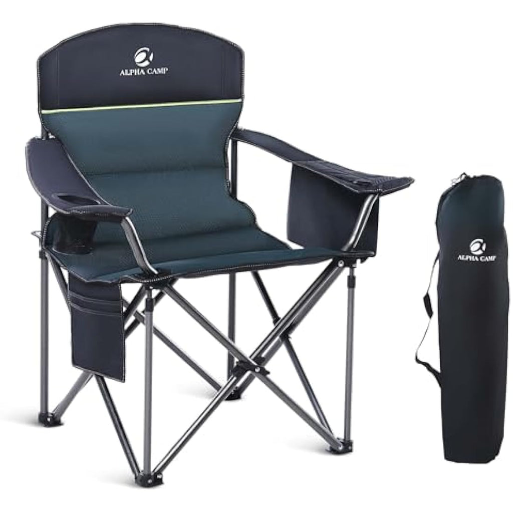 ALPHA CAMP Heavy Duty Folding Camping Chair with Cooler Bag – Green