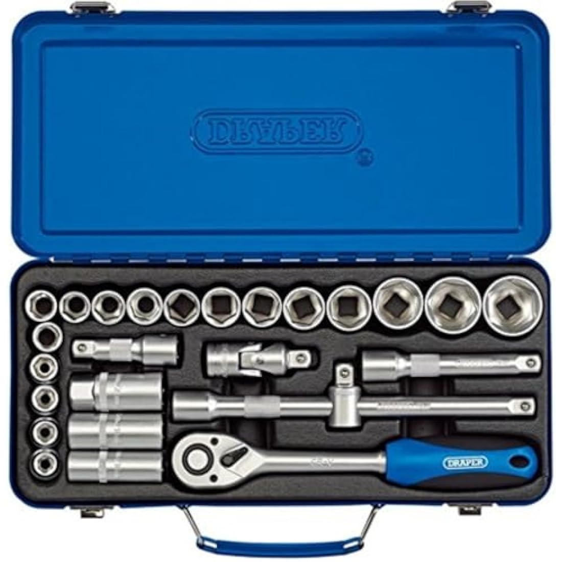 Draper 16368 1/2-Inch Square Drive Metric Socket Set - 26 Piece Steel Case