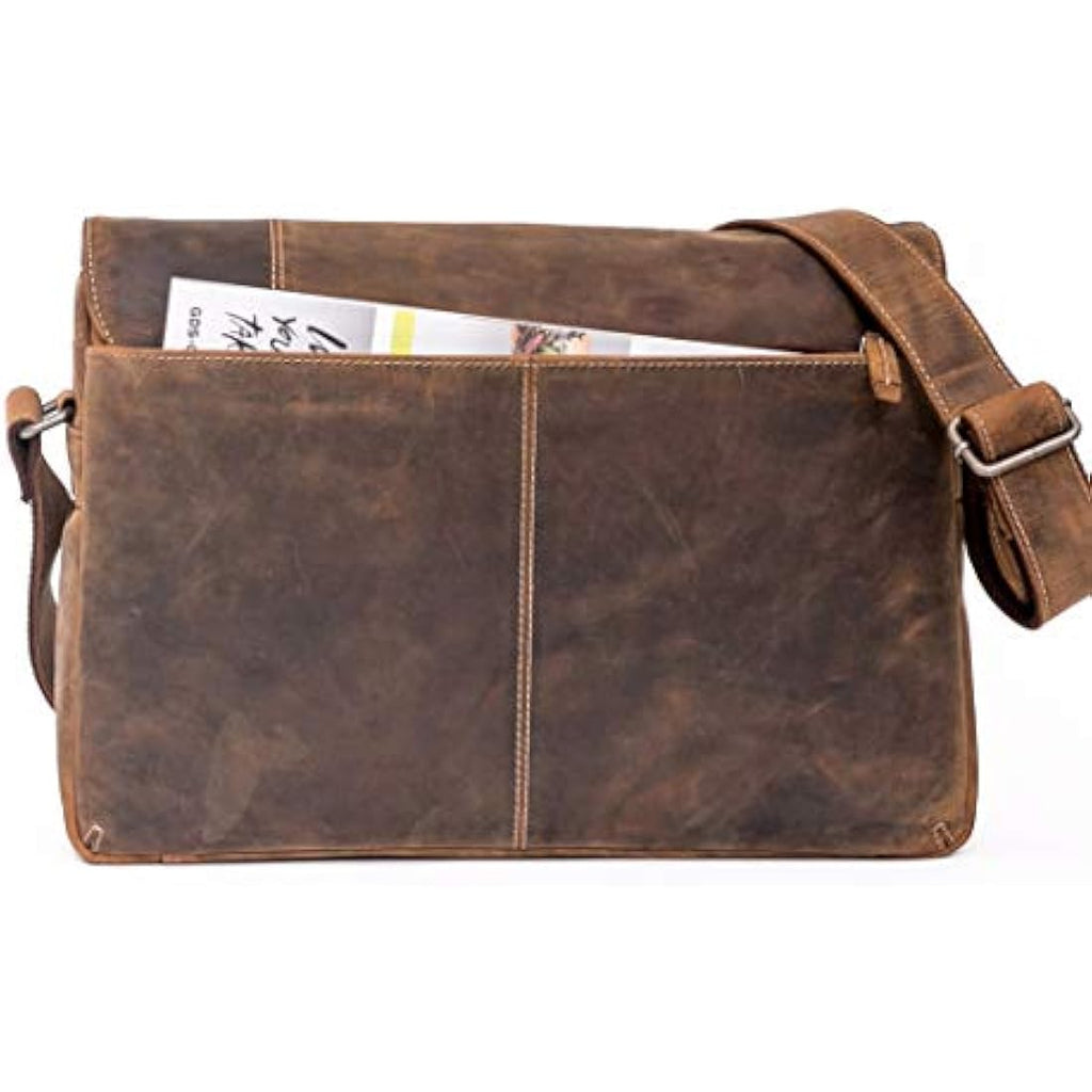 ALMADIH Dylan Leather Messenger Bag – 15" Laptop Shoulder Bag in Brown