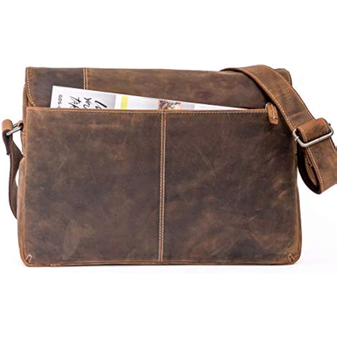 ALMADIH Dylan Leather Messenger Bag – 15" Laptop Shoulder Bag in Brown