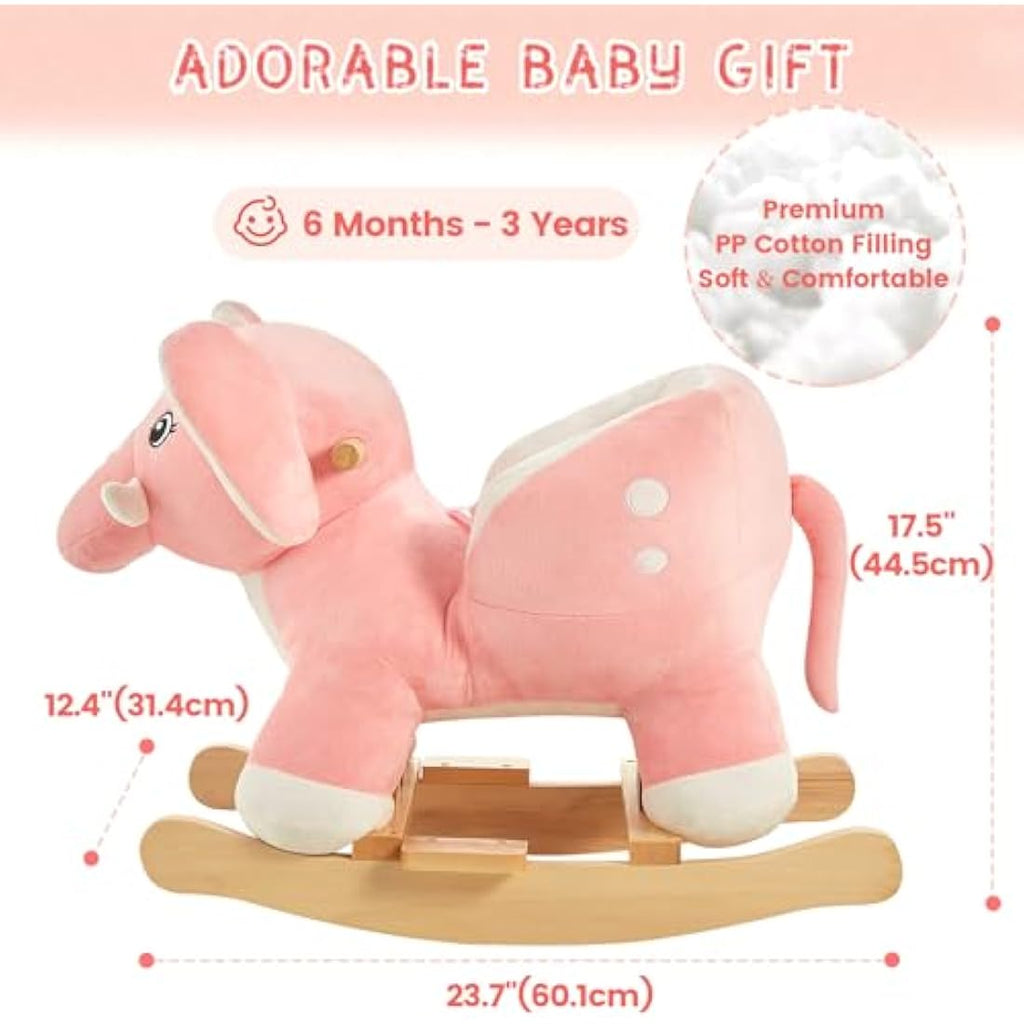 FUNLIO Pink Elephant Rocking Horse - Plush Ride-on Toy for Toddlers