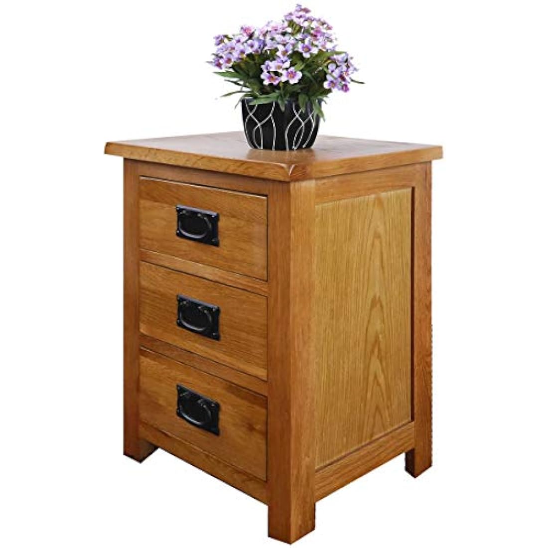 Aurotrice Solid Oak Bedside Table – 3 Drawer Modern Nightstand