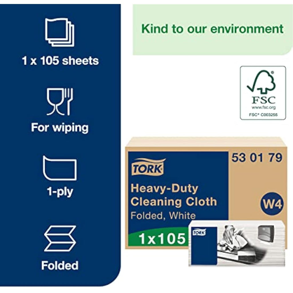 Tork Heavy-Duty Cleaning Cloths | White Multipurpose W4 Wipes | 105ct