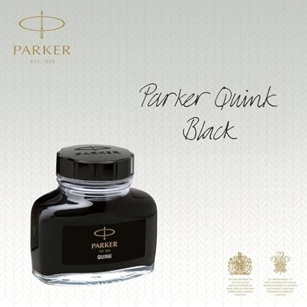 Parker Quink Fountain Pen Ink Bottle - Black Refill - 57 ml Glass Bottle