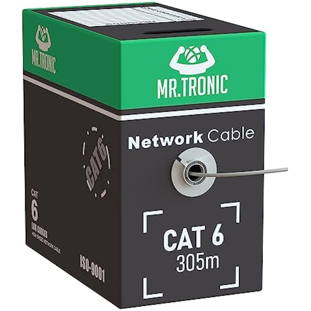 Mr. Tronic Cat6 Bulk Ethernet Cable – 305m High Speed UTP LAN Network, Grey