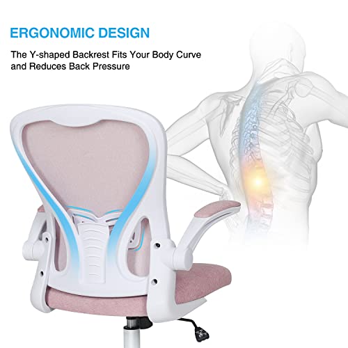 Fullwatt Pink Ergonomic Mesh Office Chair with Flip-up Armrests