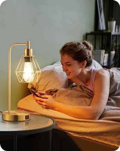 EDISHINE Dimmable Bedside Lamps Set of 2 | Gold Industrial Touch Lamps