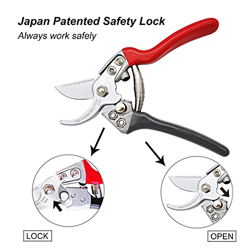 TONMA 7.5" Japanese SK5 Steel Bypass Garden Shears - Heavy Duty Secateurs
