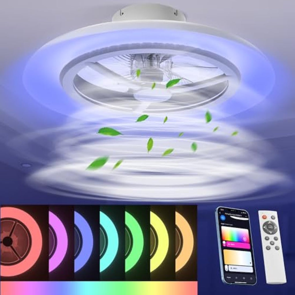 BKZO 55cm Smart LED Ceiling Fan Light | RGB Dimming & App Control