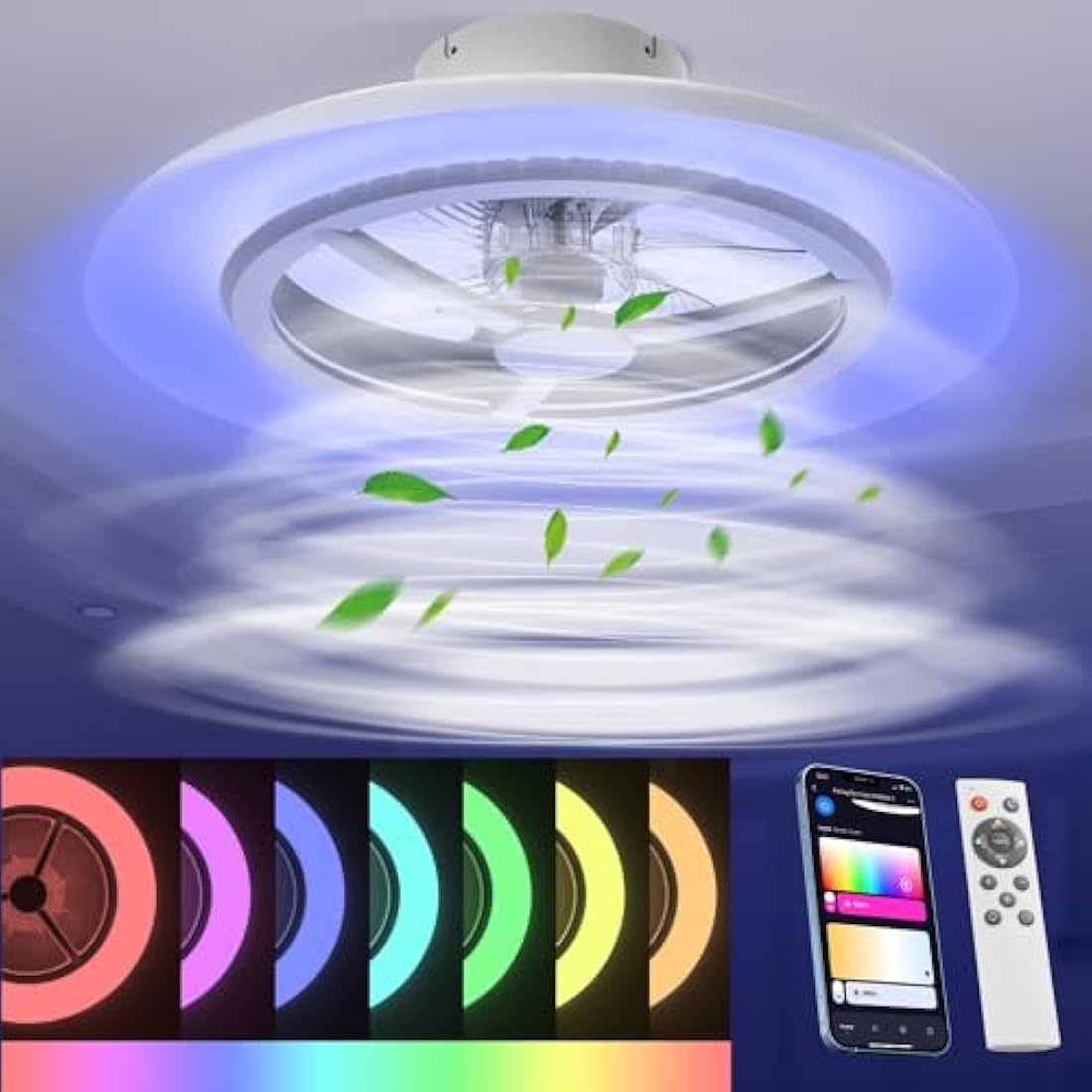 BKZO 55cm Smart LED Ceiling Fan Light | RGB Dimming & App Control