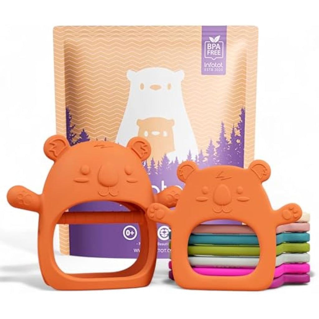 Infatot Silicone Teething Mitten 2-Pack – BPA-Free Baby Teether, Orange