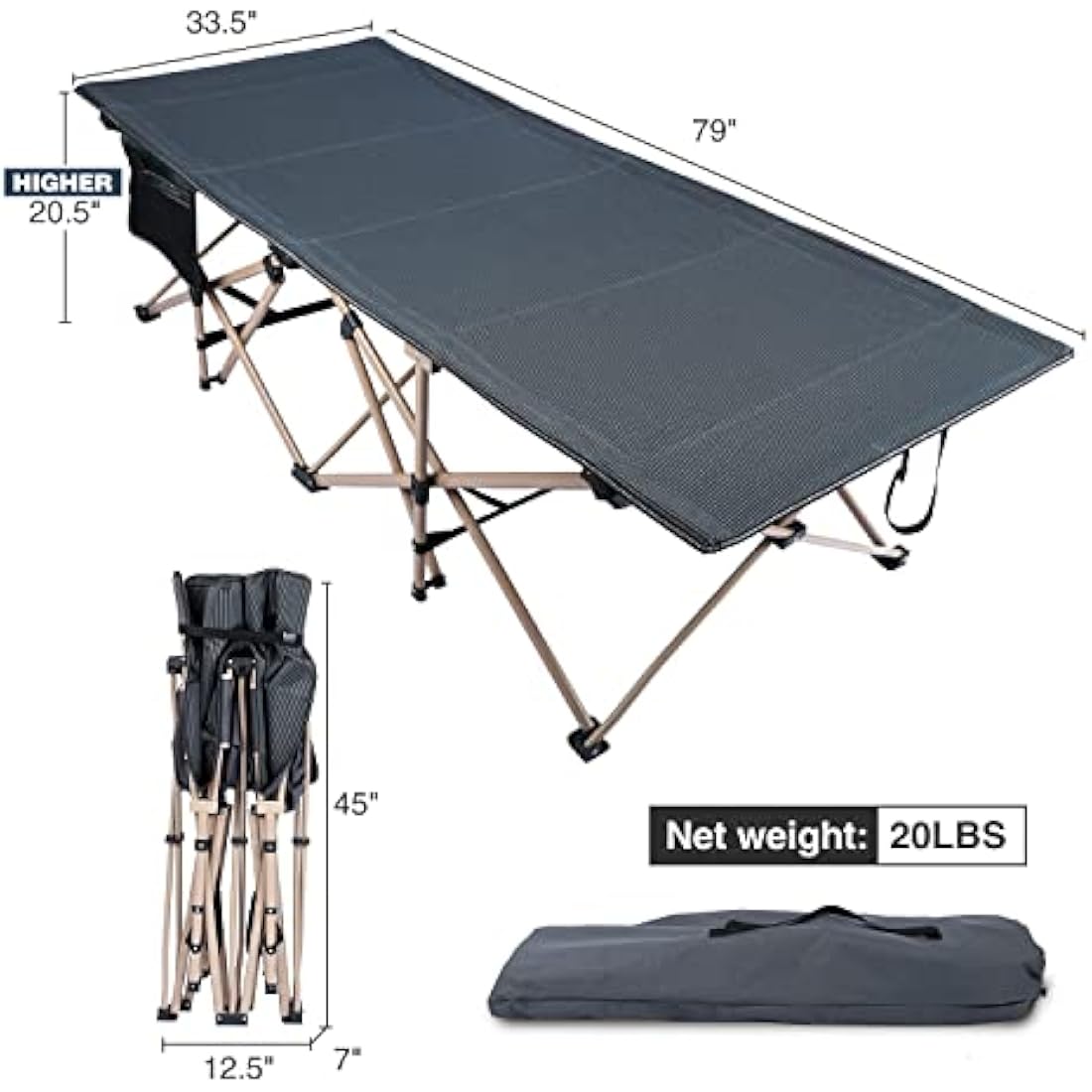 REDCAMP XXL Heavy Duty Folding Camping Cot | 500lbs Portable Bed