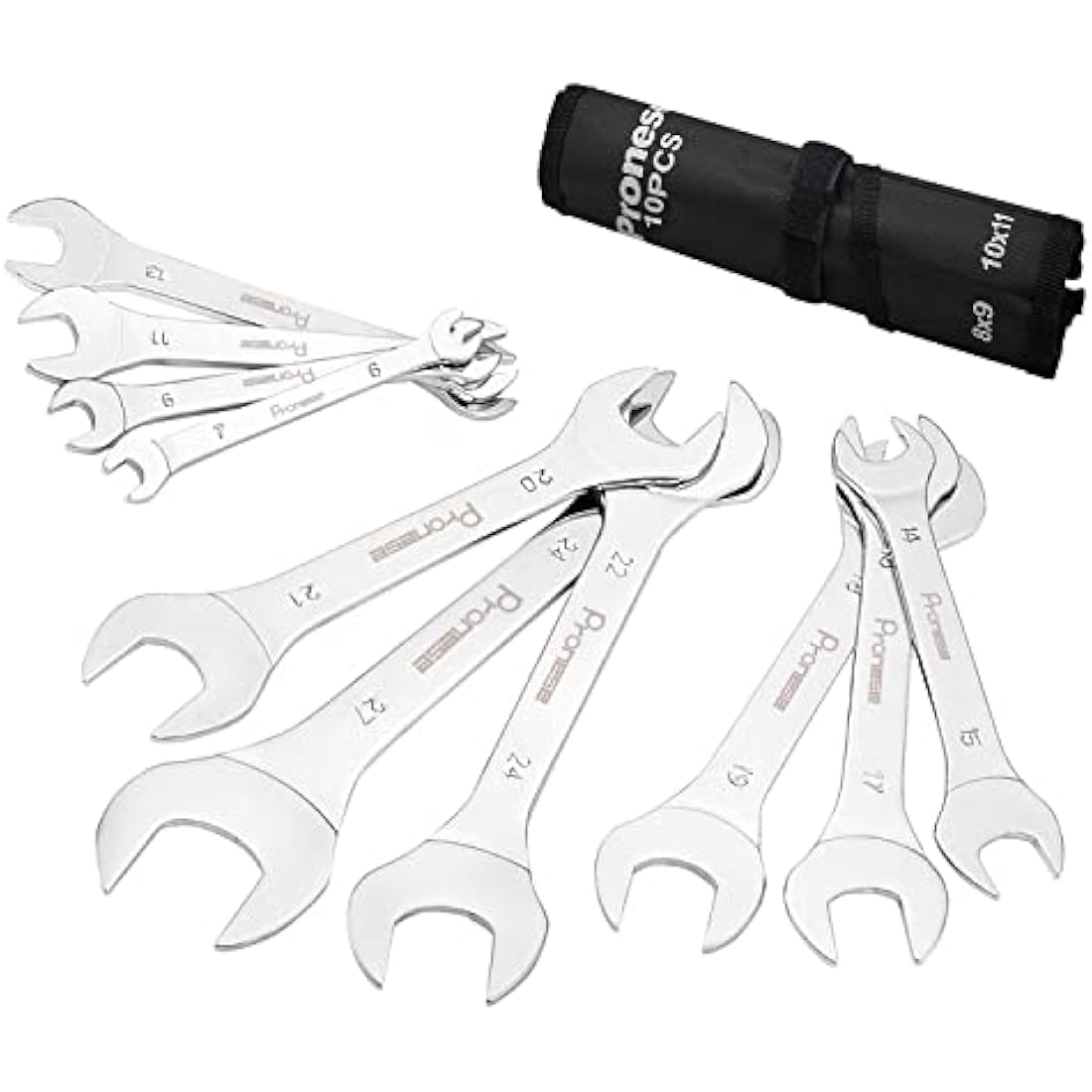 Pronese 10-Piece Super-Thin Metric Open End Wrench Set | 6mm–27mm
