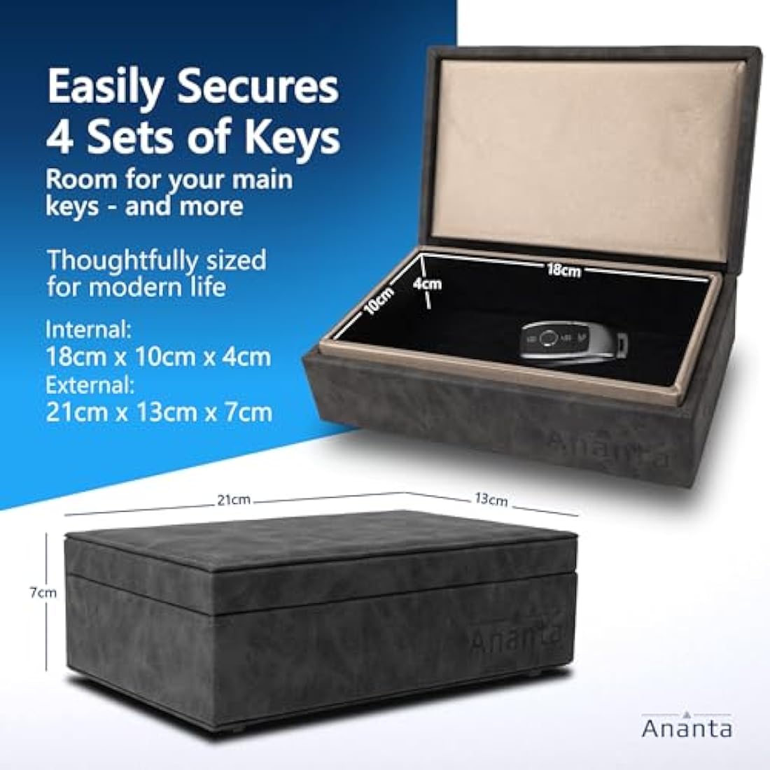 Ananta Faraday Box for Car Keys – RFID Signal Blocker & Pouch (Grey)