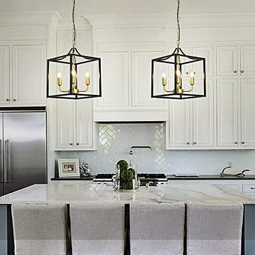 Industrial 4-Light Farmhouse Chandelier – Black and Gold