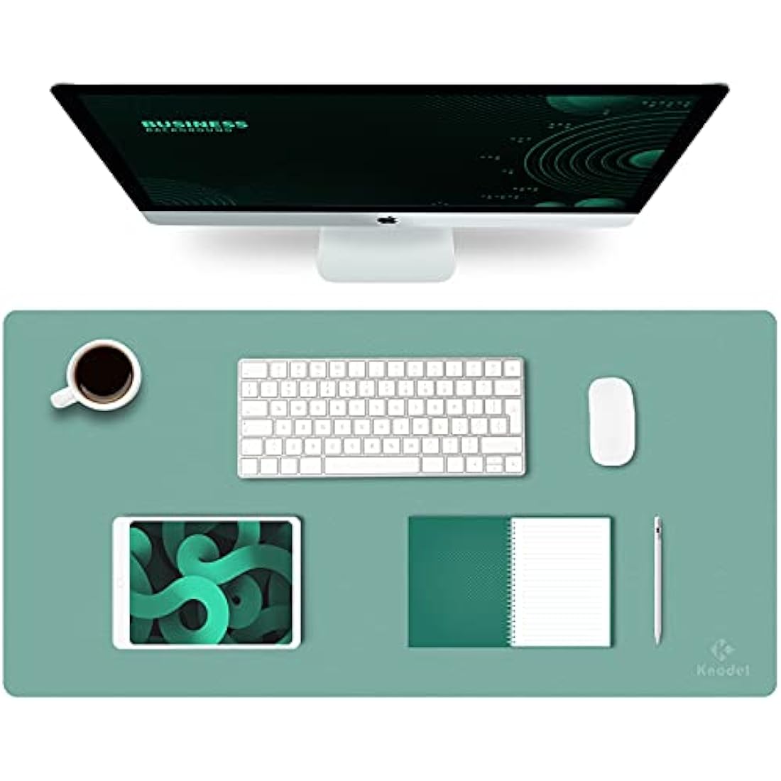 K KNODEL Dual-Sided Leather Desk Mat | Waterproof Office Pad, Green (80x40cm)