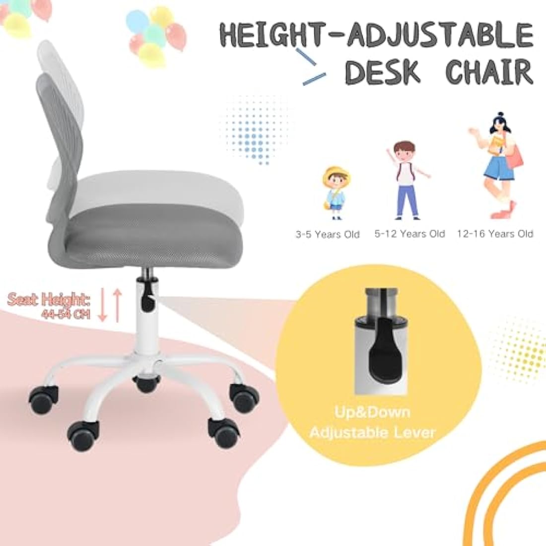 Ergonomic Mesh Desk Chair – Adjustable Swivel Task Chair, Gray