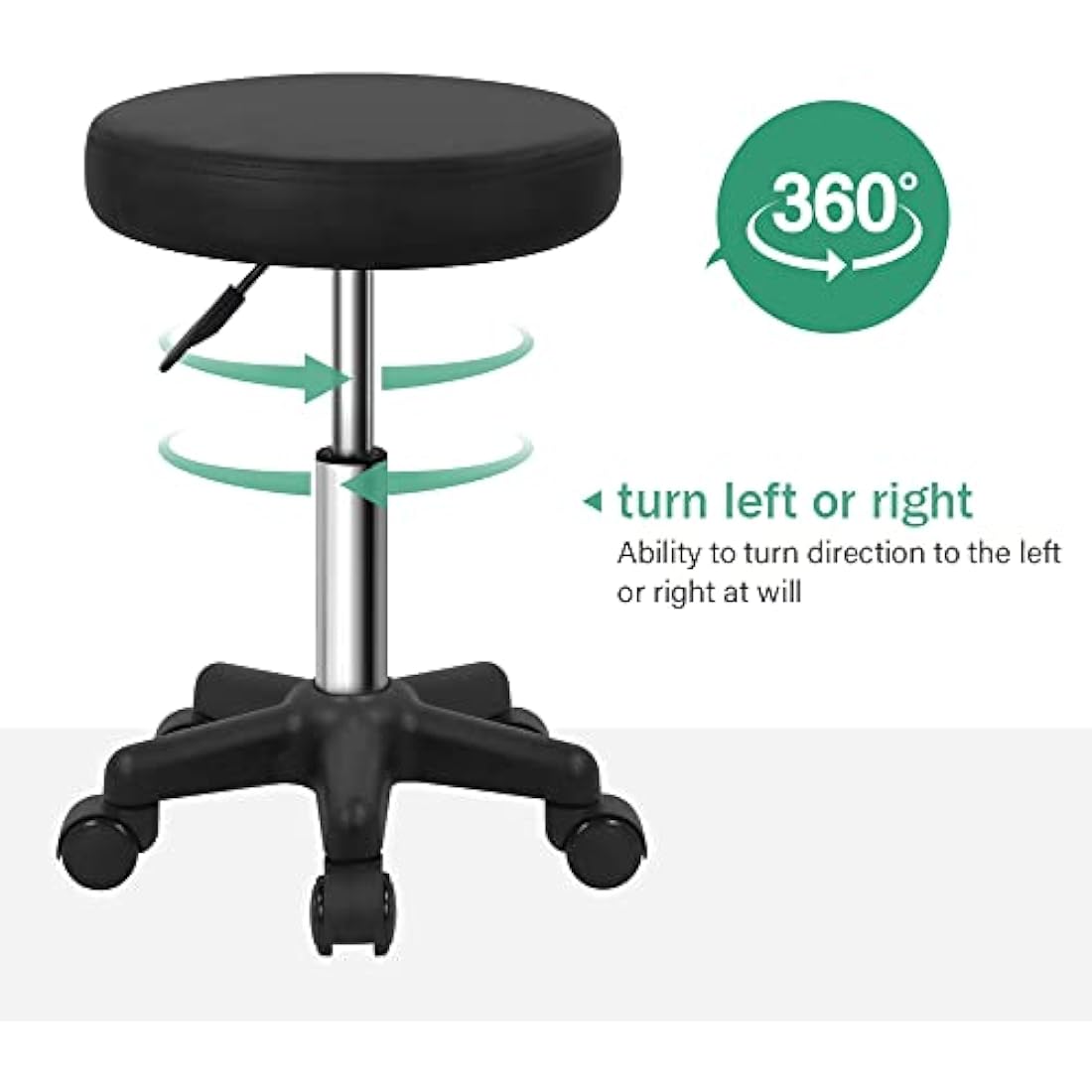 FURWOO Round Rolling Stool | Adjustable Swivel Salon Chair - Black