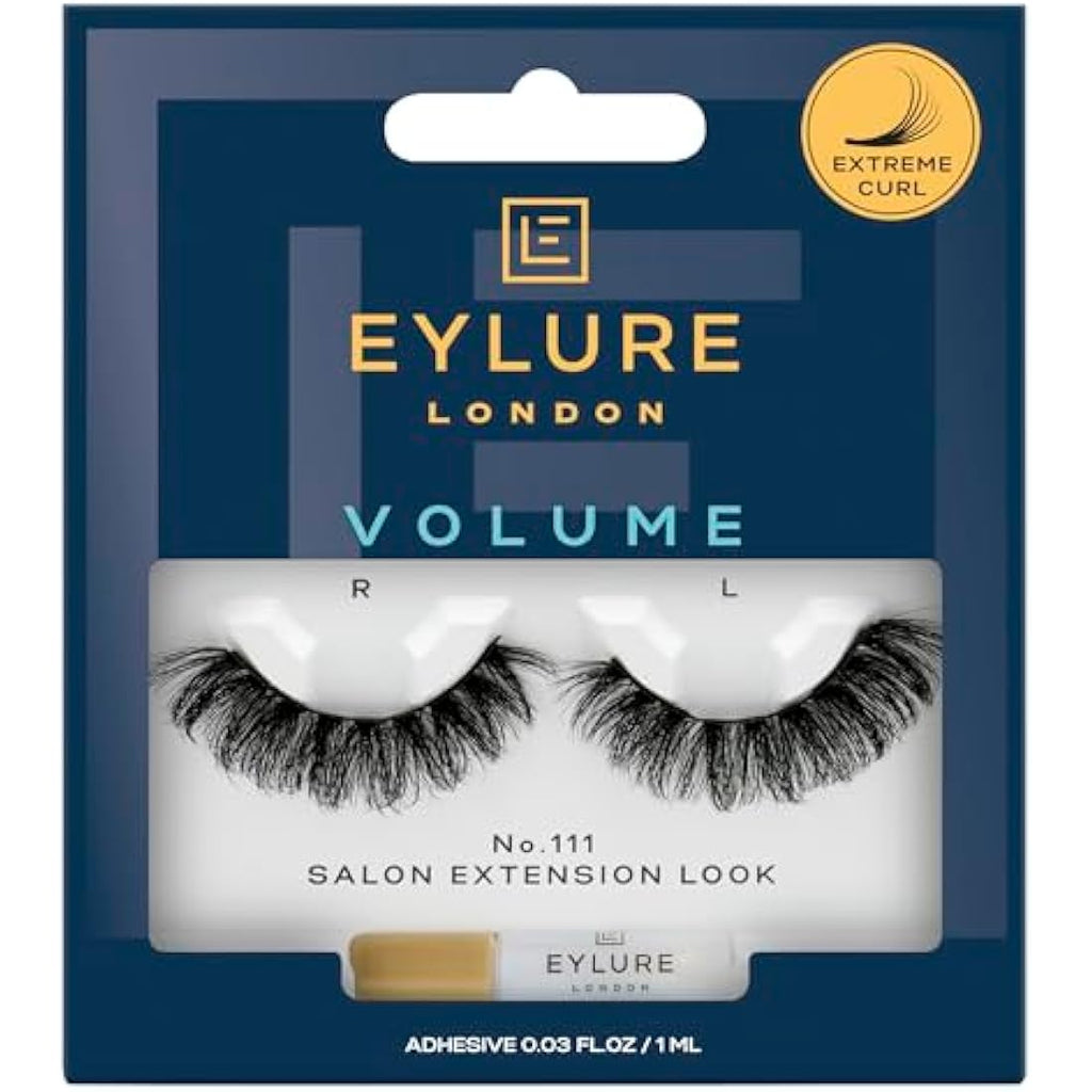 Eylure Volume & Curl No. 111 False Lashes – Black Strip Lashes with Glue