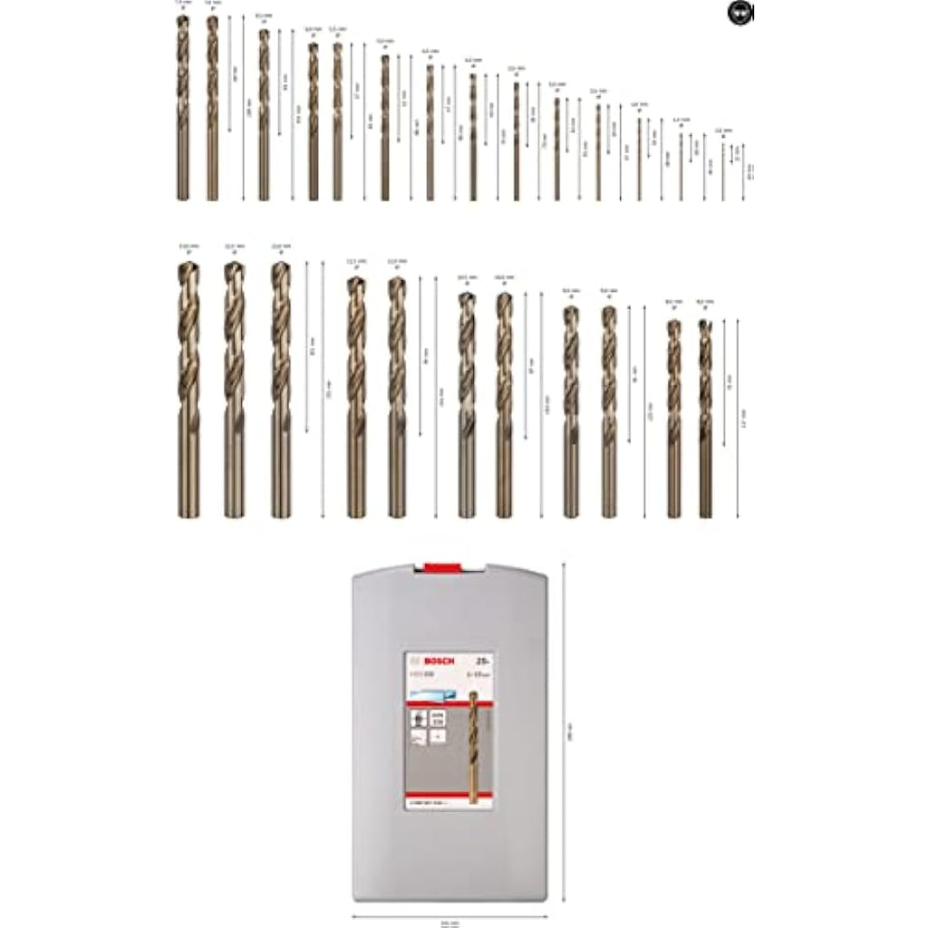 Bosch Professional 25pc HSS-Cobalt Metal Drill Bit Set for Stainless Steel