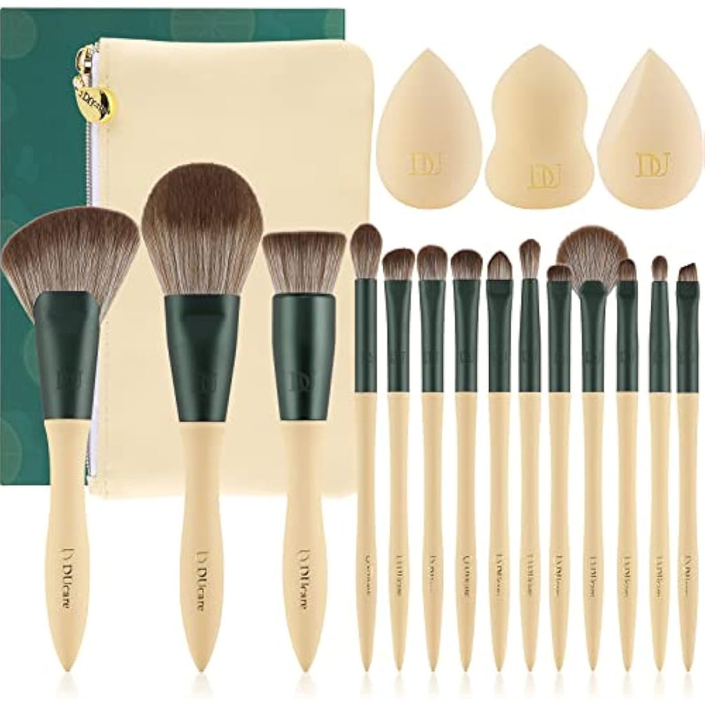 DUcare 14 Pcs Makeup Brush Set | Vegan Beech Wood Professional Brushes