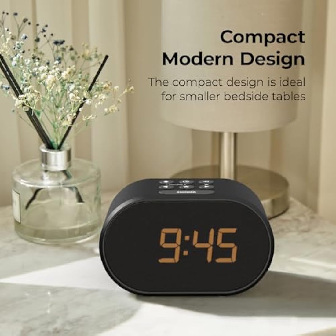 i-box Bedside Alarm Clock with FM Radio, USB Charging & Dual Alarm - Black