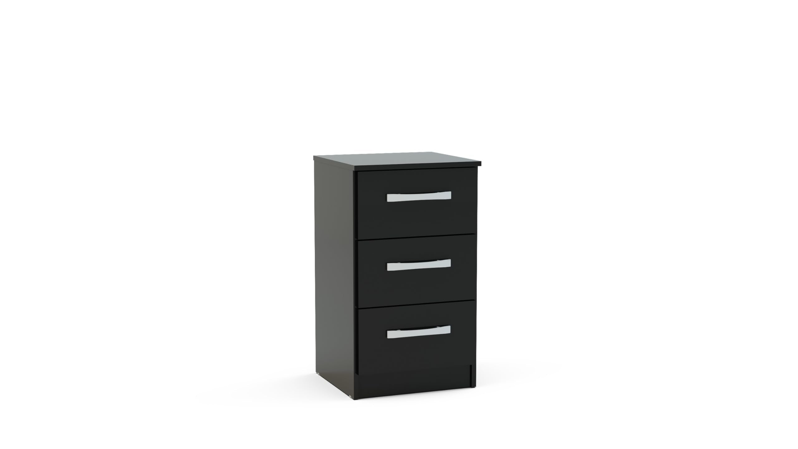 Birlea Lynx 3-Drawer Bedside Table – High-Gloss Black Nightstand