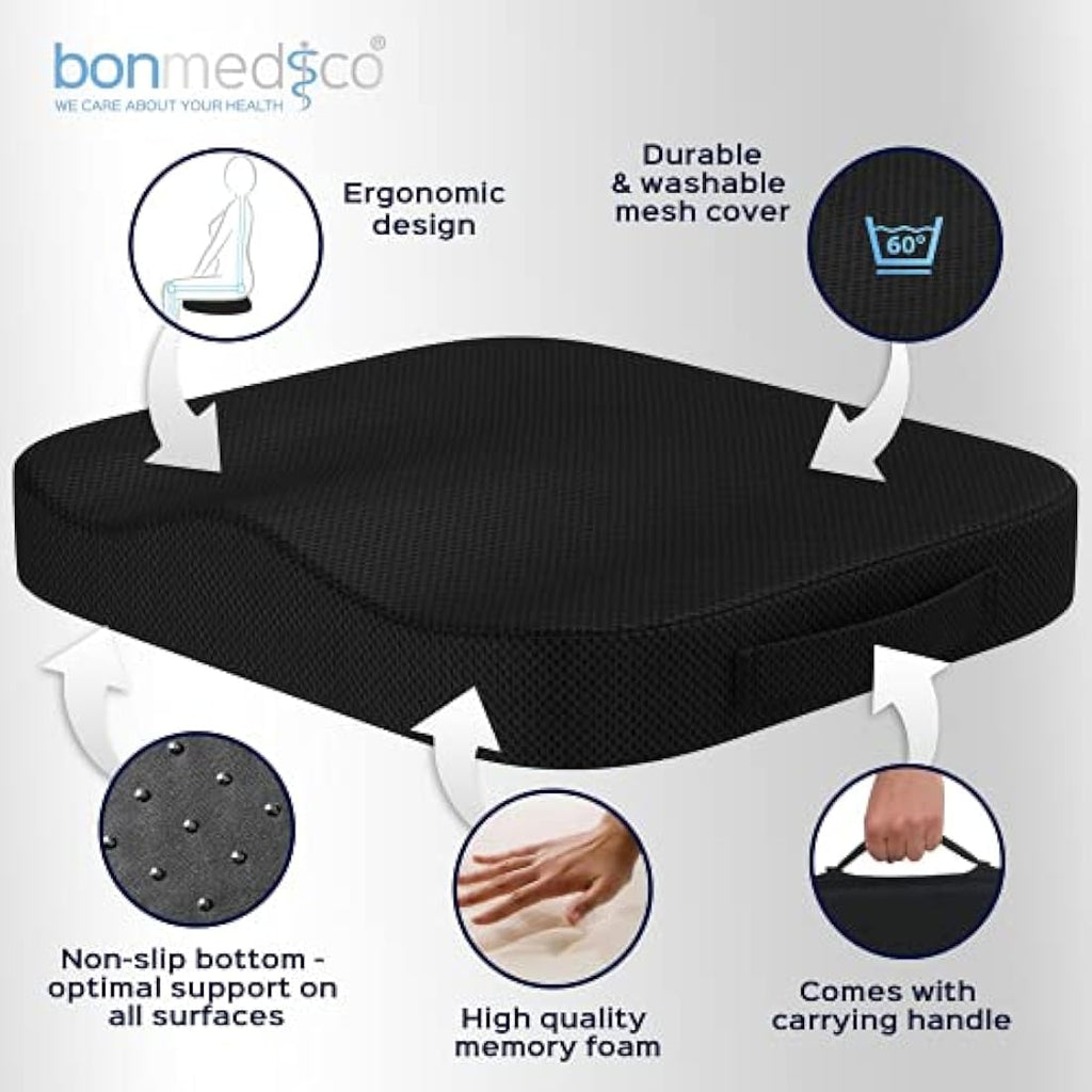bonmedico Memory Foam Seat Cushion - Coccyx Pain Relief for Office & Car