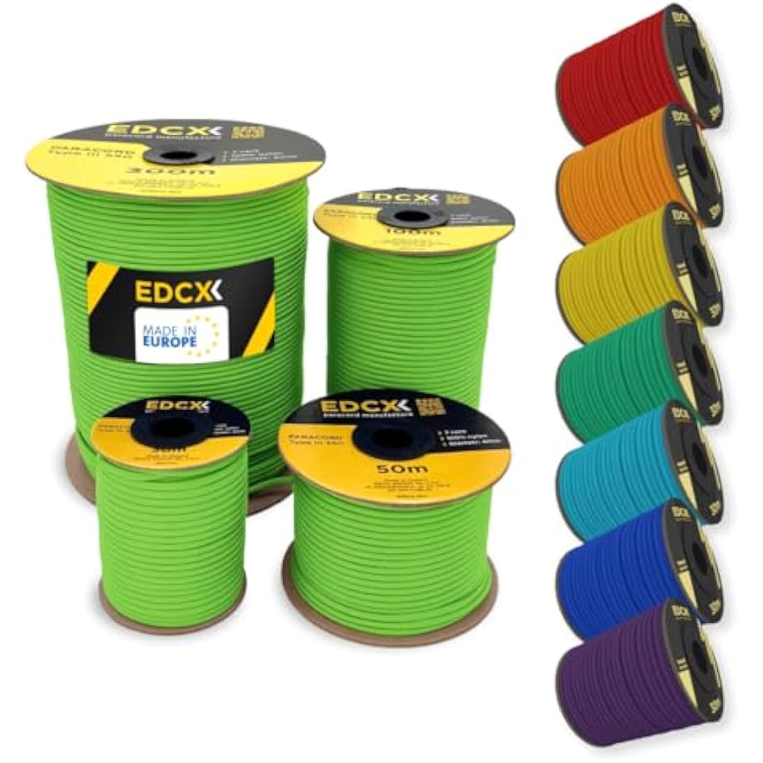EDCX 550 Paracord – 4mm Type III 7-Strand Nylon Rope, 15m Spool