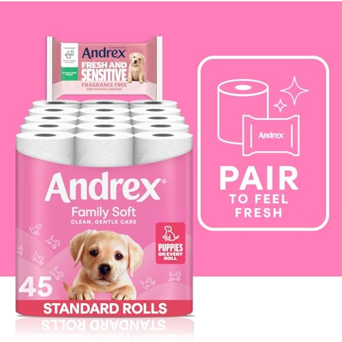 Andrex Family Soft Toilet Tissue – Bulk Pack of 45 Toilet Rolls