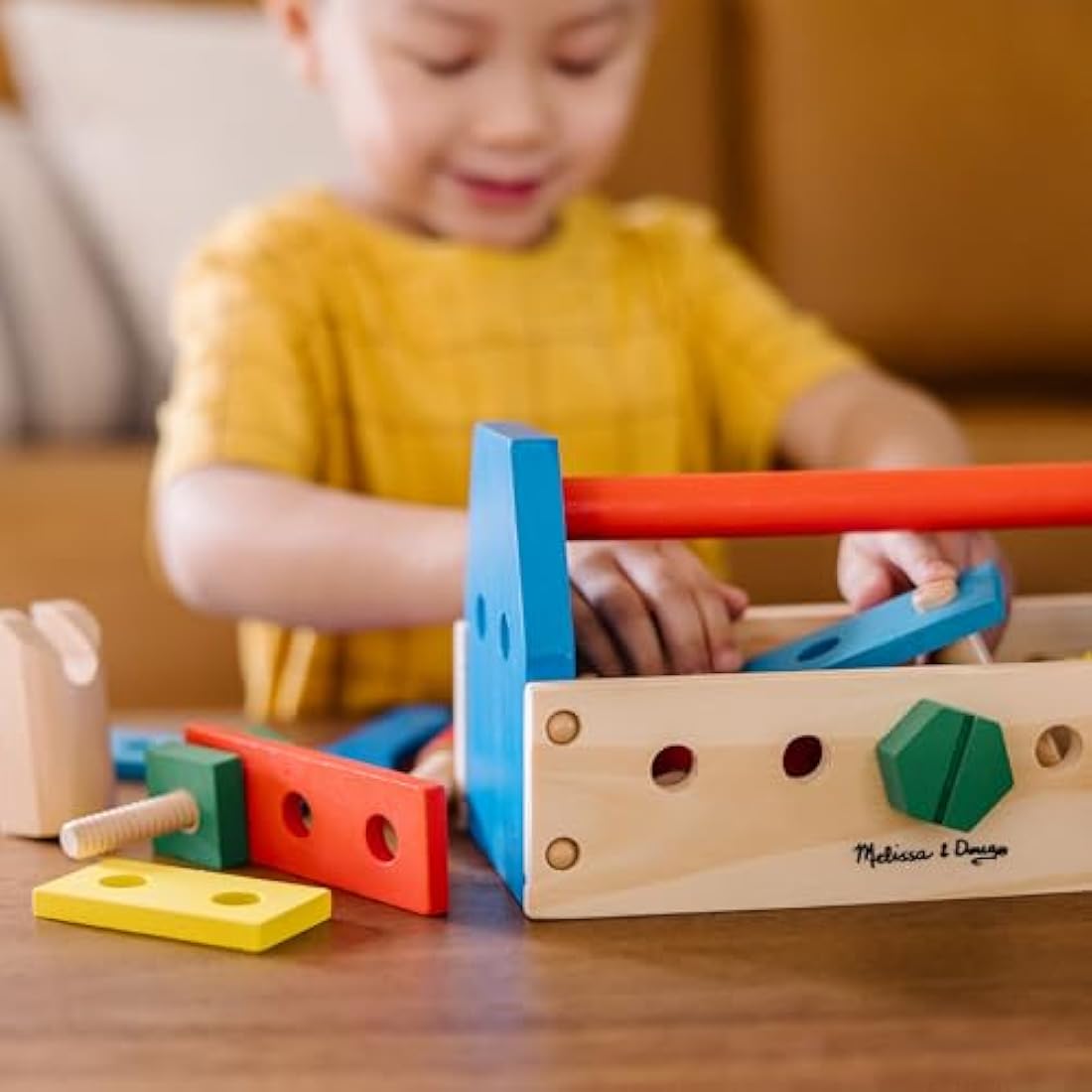 Melissa & Doug Wooden Take-Along Tool Kit – 24pc Construction Set