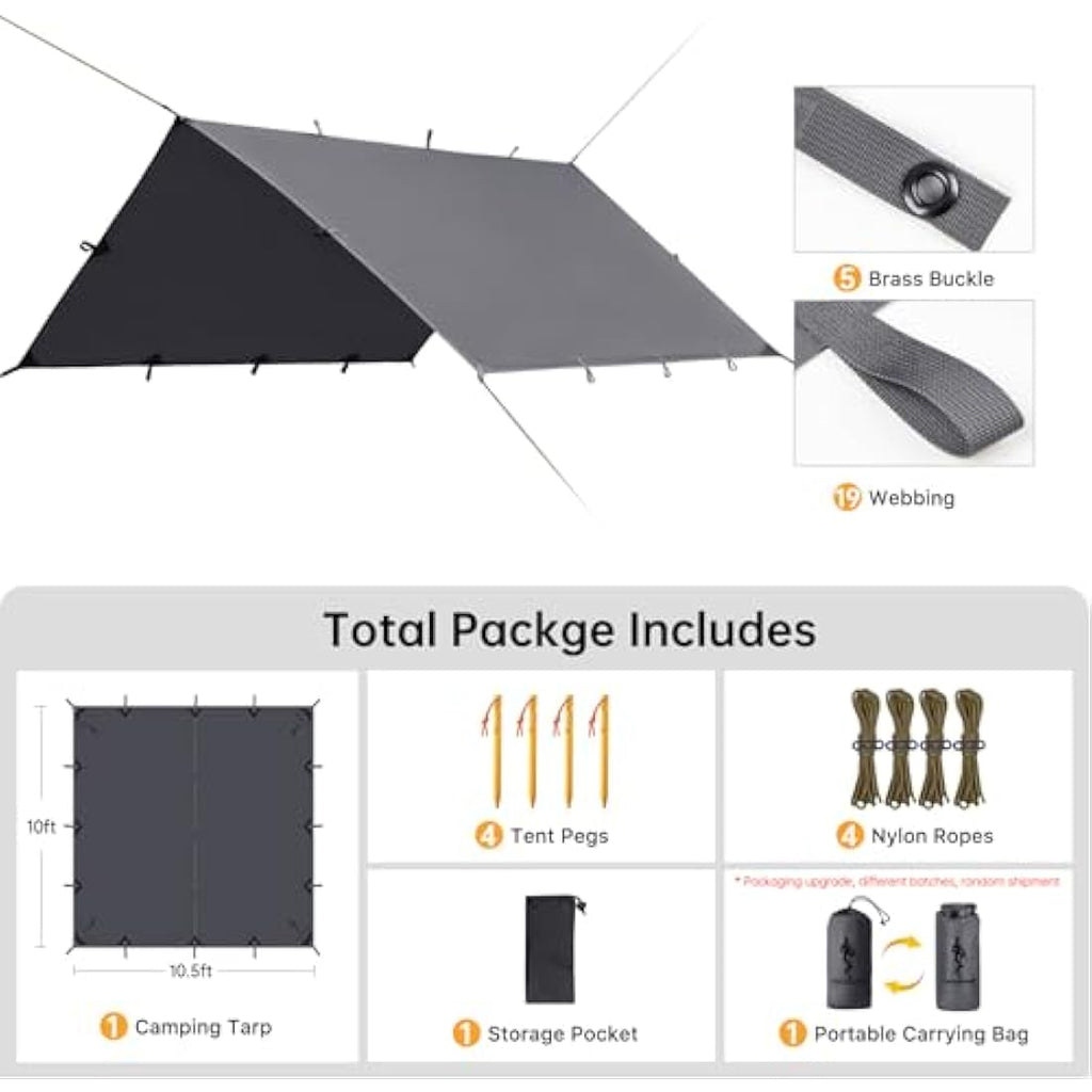 FREE SOLDIER Waterproof Camping Tarp – 3m x 3.2m Ripstop Hammock Shelter