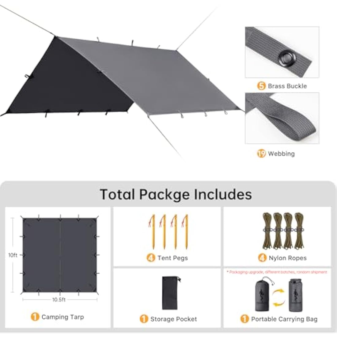 FREE SOLDIER Waterproof Camping Tarp – 3m x 3.2m Ripstop Hammock Shelter