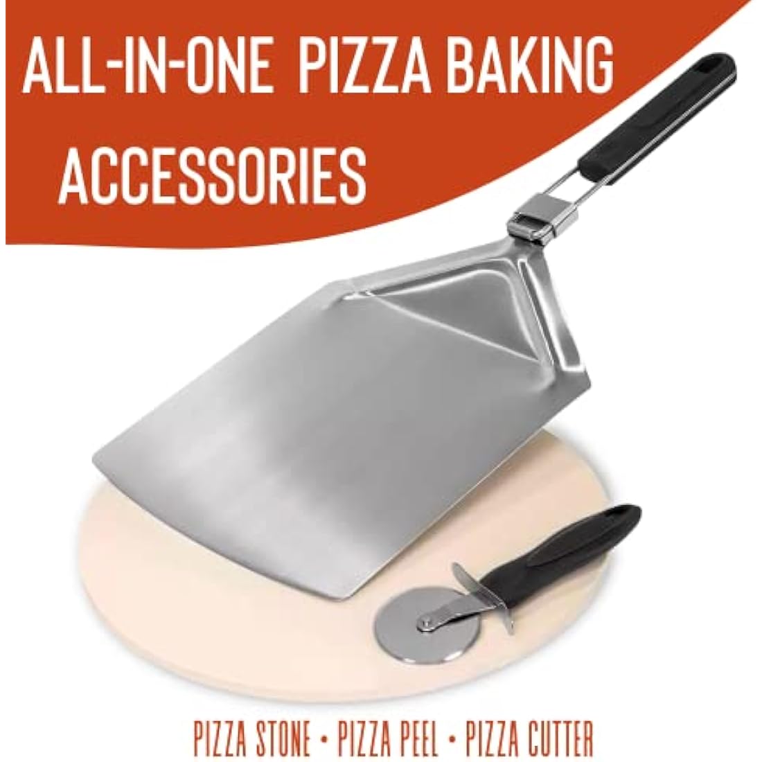 SEDOL 33cm Round Cordierite Pizza Stone with Stainless Steel Peel