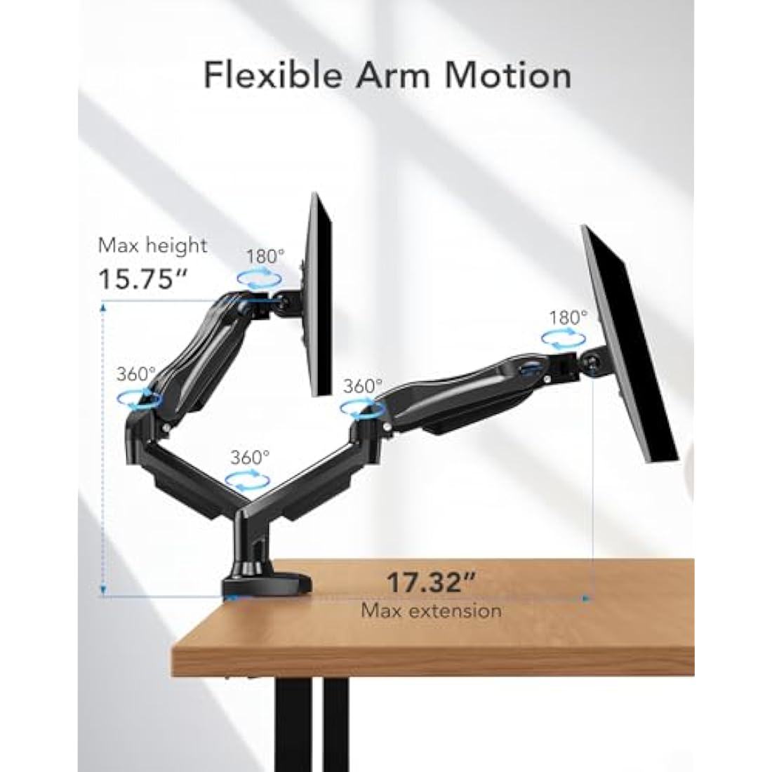 HUANUO Dual Monitor Arm – Adjustable Desk Mount for 13-32 Inch Screens