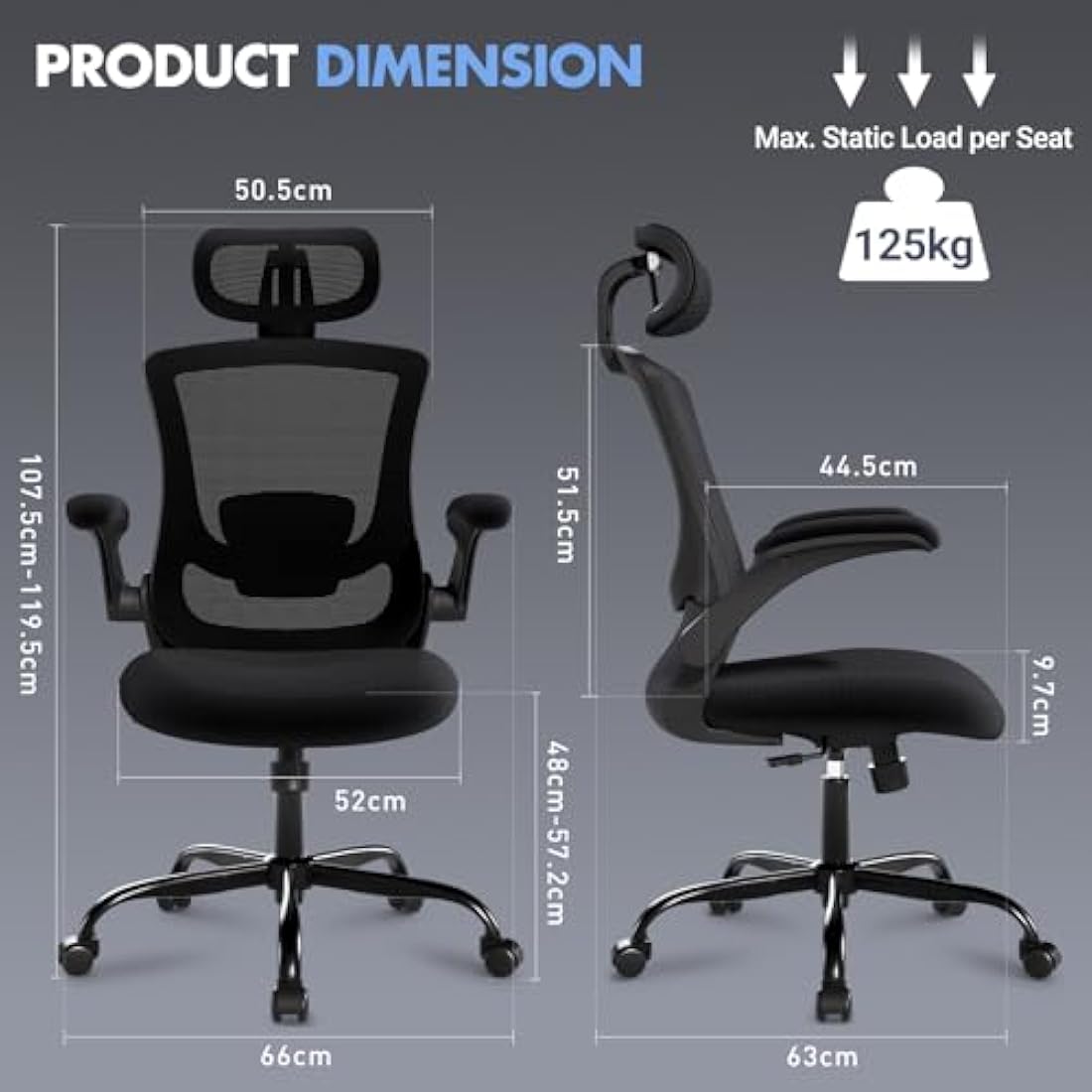 COLAMY Ergonomic Mesh Office Chair with Lumbar Support & Headrest – Black