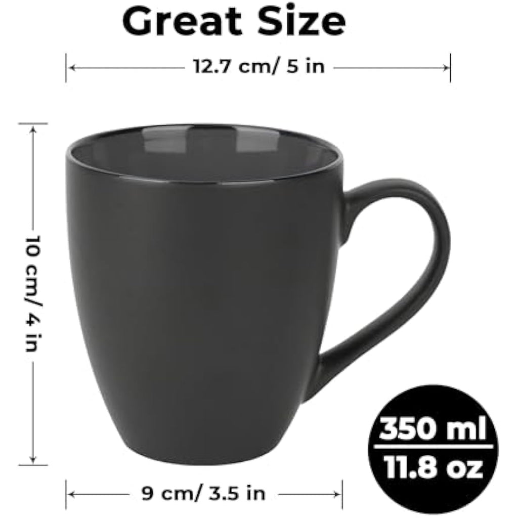 MIAMIO Stoneware Coffee Mug Set - 6 Piece Matte Black Ceramic Cups