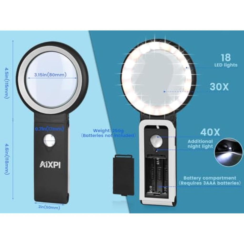 30x 40x LED Magnifying Glass with Light and Folding Stand