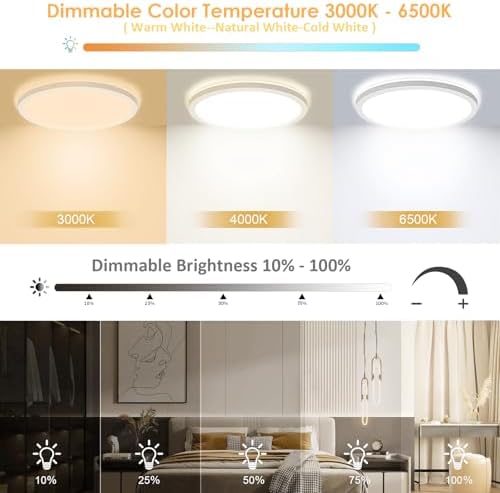 Yexati LED Bathroom Ceiling Light – 24W Dimmable Flush Mount, 2 Pack