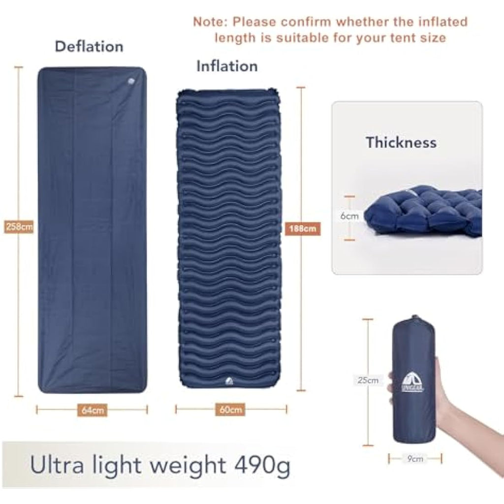 Unigear Ultralight Inflatable Sleeping Pad | 40D Nylon Camping Mat