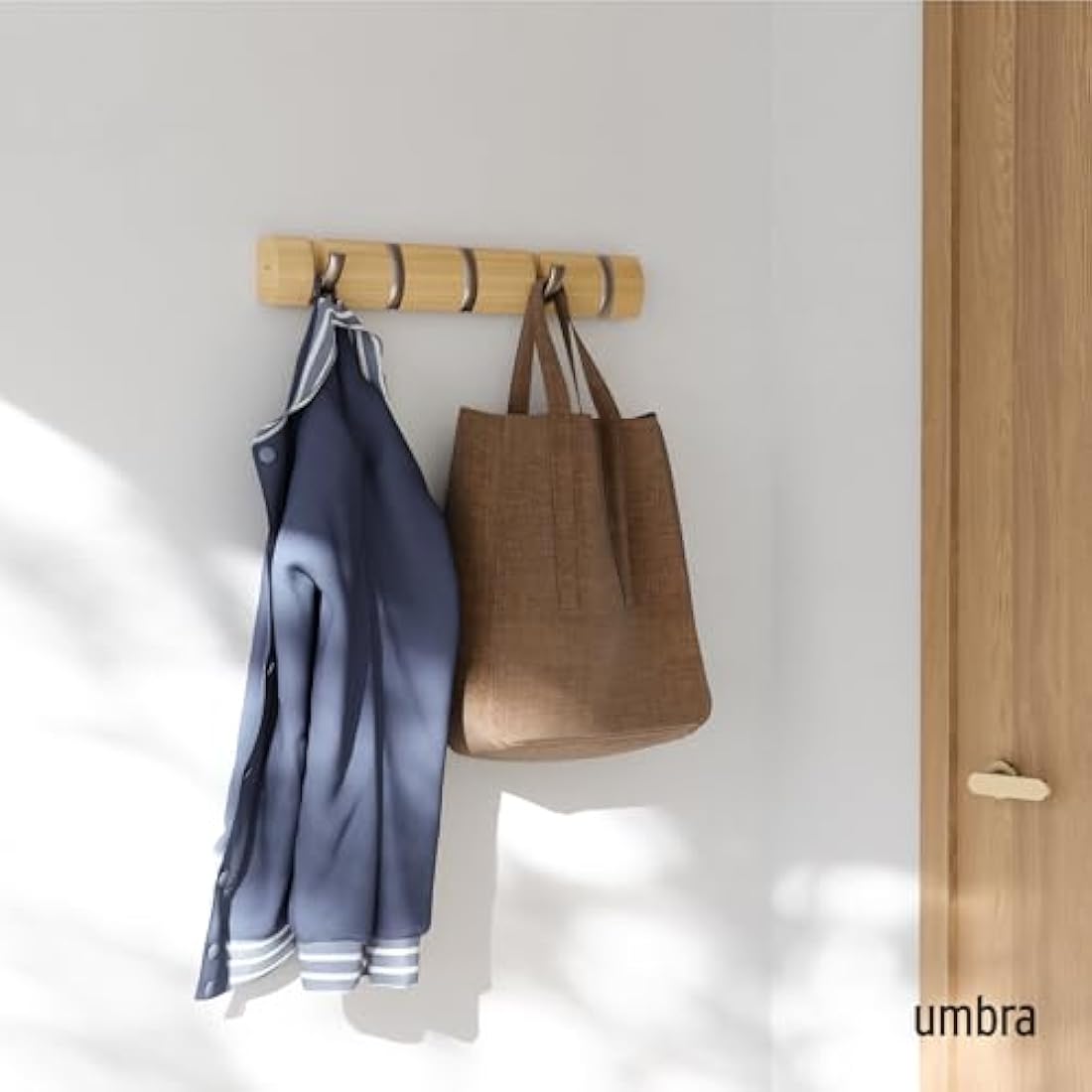 Umbra Flip 5-Hook Wall Mounted Coat Rack – Modern Natural Wood Hanger