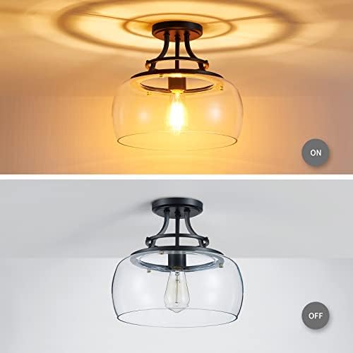 Wuzups Industrial Round Glass Chandelier – Black Farmhouse Ceiling Light