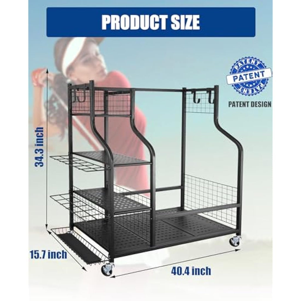 Mythinglogic Golf Storage Rack – Extra Large Rolling Organizer with Wheels