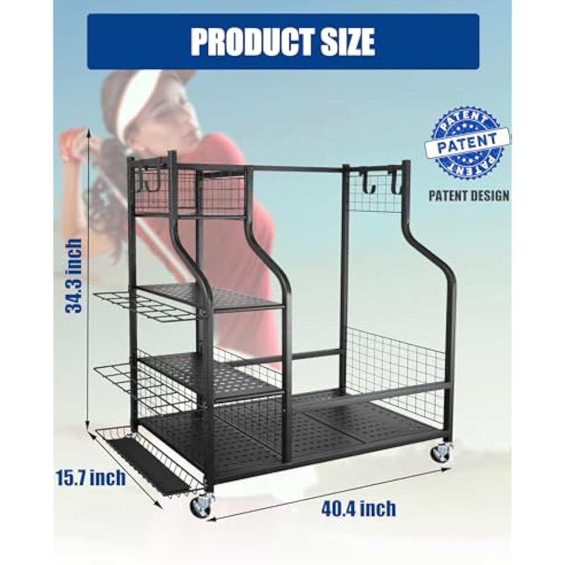 Mythinglogic Golf Storage Rack – Extra Large Rolling Organizer with Wheels